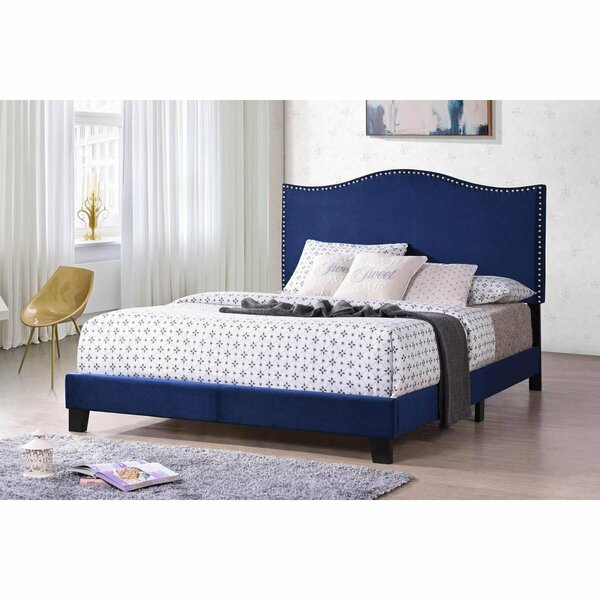 Kd Mueble Velvet Upholstered Bed, Blue - Full Size KD2433840